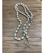 White Beaded Inri Silver Tone Rosary Catholic Religious Cross Crucifix K... - $13.56 CAD
