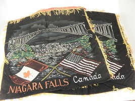 Vintage Niagara Falls Canada Souvenir Pillow Case 2 Shams Black Velvet Painted - £11.27 GBP