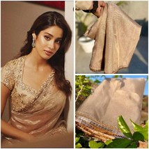 Plain Gold Tissue Silk Saree, Sabyasachi Broder Style Work, Silk Saree, Wedding  - £75.76 GBP
