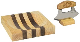  Alaska Ulu Knife Set-Curved Knife  Wood Handle plus Chopping Board with... - £54.41 GBP