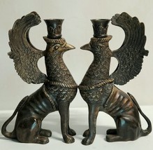 RARE Antique Large Bronze Griffin Candle Holders SET OF 2 - £459.36 GBP