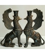 RARE Antique Large Bronze Griffin Candle Holders SET OF 2 - £459.63 GBP