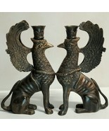 RARE Antique Large Bronze Griffin Candle Holders SET OF 2 - £455.72 GBP