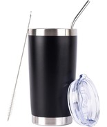 Stainless steel insulated cup 20 oz (black), insulated cup with lid and straw - $257.72 MXN