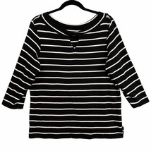 Chicos Shirt Size 2 US Large Black White Stripe Stretch Knit Twist Neck Classic - £13.49 GBP