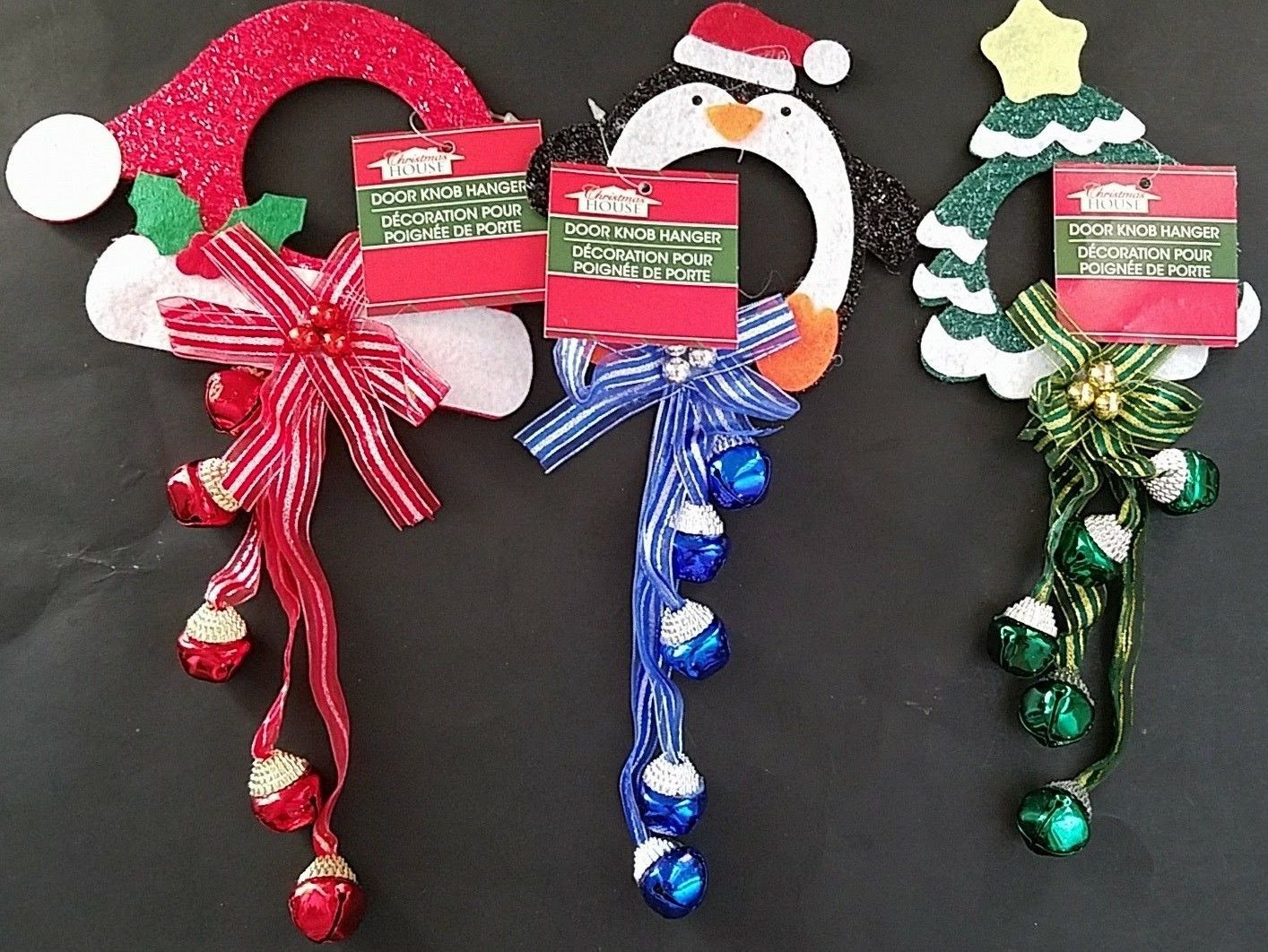 Christmas Jingle Bell Doorknob Hangers 12&quot;, 1Pk, S31, Select Hat Penguin... - $3.49