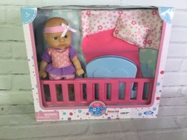 Cititoy Baby N Fun Deluxe Baby Doll Gift Set Girl Blue Eyes Pink With Bed NEW - $23.99