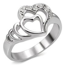 Nested Hearts Clear CZ Stainless Steel Ring TK316 - £12.78 GBP