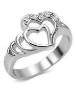 Nested Hearts Clear CZ Stainless Steel Ring TK316 - $21.78 CAD