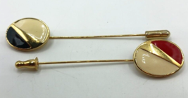 Vintage MONET Enamel Gold Tone Lapel Stick Pin Set of 2 Black/Beige Red/Beige - £10.31 GBP