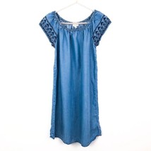 Beach Lunch Lounge Chambray Boho Summer Dress Embroidered Sleeves Blue S... - $23.35