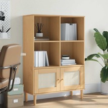 Bookcase SENJA Rattan Look Brown 90x35x130 cm Solid Wood Pine - £109.39 GBP