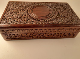 Vintage Highly Carved Jewerly/Trinket Box, Teak, 1970s-80s, Probably From India - £16.32 GBP