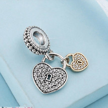 925 Sterling Silver & Gold Plated Love Locks Pendant Charm Bead  - £12.47 GBP