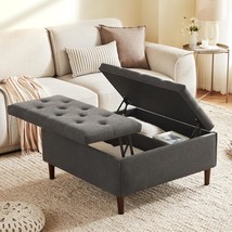 35 Inch Extra Large Storage Ottoman Coffee Table With Lift, Fabric, Dark Grey - £184.70 GBP