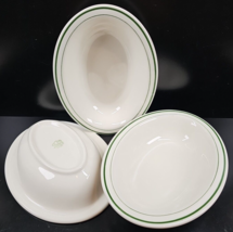 3 Buffalo China Green Band Oval Vegetable Bowls Set Vintage Restaurant Ware Lot - £51.55 GBP