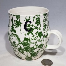 Anthropologie Green Initial Letter c Embossed Monogram Homegrown Flowers Mug EUC - £14.81 GBP