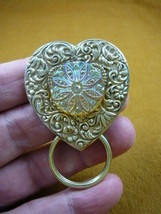 E-478) Amber Czech 1940&#39;s glass Eyeglass heart flower BRASS pin pendant badge id - £18.45 GBP