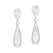 Sleek and Slender Teardrops White MOP Sterling Silver Post Drop Earrings - £15.63 GBP