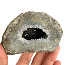 Gray Sparkly Druzy Crystals Geode 1/2 Raw Gemstone Cabinet Specimen 9.8oz - $12.95