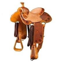 ANTIQUESADDLE Western Natural Leather Hand Tooled/carved Roper Ranch Saddle - £394.24 GBP