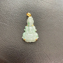 14K Real Solid Gold Genuine Jade Kwan Yin Female Buddha Pendant Necklace - £398.18 GBP+