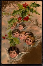 Rare Embossed Udb POSTCARD-&quot;A Merry Chiristmas&quot; Many Angel Children &amp; Holly BKC2 - £4.77 GBP
