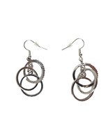 Elegant Silver Tone Multi-Ring Dangling Earrings Evening Costume Jewelry - $24.75