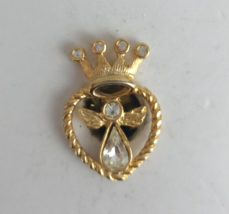 Crowned Heart With Angel Jeweled Gold Tone Heart Lapel Hat Pin - £5.56 GBP