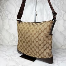 Gucci GG Canvas Leather Crossbody Messenger Bag Brown Shoulder Purse Mbb... - £195.62 GBP