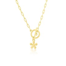 Sterling Silver Flower Charm Paperclip Toggle Necklace - Gold Plated - £44.25 GBP
