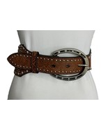 3D Belt Co Womens  Brown Leather Stretch Studs Silver Tone Horseshoe Buckle - £14.54 GBP