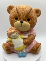 Lucy &amp; Me Little Girl Bear With Rag Doll Savings Coin Bank Enesco Lucy Rigg 1984 - $70.11