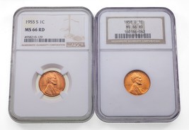 Menge Of 2 MS-66 Rot Lincoln Cent (1955-S Und 1958-D) Atemberaubend Set - $72.76