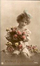 Girl, flowers, vintage, Art Deco postcard Gifts Tinted, 1923 Circa, Vintage - $92.48 MXN