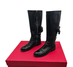 VALENTINO GARAVANI &quot;Ascot&quot; Black Leather Ribbon Riding Boots - Size 38.5 - $525.00
