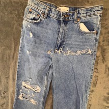 Zara Ripped Distressed Jeans High Rise Straight Leg Denim Blue Size 6 - $29.99
