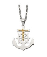Stainless Steel Yellow IP-Plated Mariner&#39;s Cross Necklace - €81,50 EUR