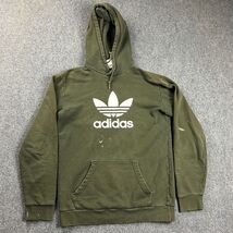 Adidas Hoodie Mens Small Green Pullover Logo Graphic Paint Splattered Ad... - $364.65 MXN