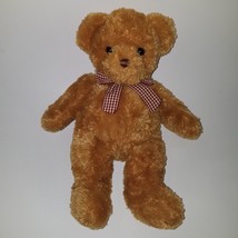 Mine Alone Brown Teddy Bear Plush 14&quot; Stuffed Animal Toy Lovey Red Plaid... - £19.43 GBP