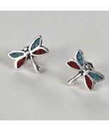 Sterling Silver Dragonfly Turquoise &amp; Coral Stud Earrings - $26.72
