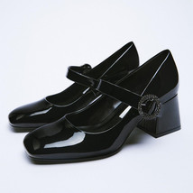 Black Retro Mary Jane Thick Heel Pumps Women Shoes High Heels Women&#39;s Autumn New - £40.07 GBP