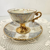 Royal Crown Pedestal Tea Cup Saucer Iridescent LusterWare with Gold Trim 55/905 - £28.02 GBP