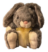 Vtg SKM Enterprises Rabbit Plush Stuffed Animal Gray White Bunny Yellow Bow 10&quot; - £11.69 GBP