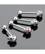 1pc CZ Gem Punk Tongue Ring Barbell Piercing Body Jewelry 316L Stainless... - £10.52 GBP