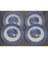 Set (4) Royal China CURRIER &amp; IVES PATTERN Rim Soup Bowls MADE IN USA - $69.29