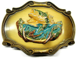 1976 3D Fish Colored RainTree Western Solid Brass Vintage Wide Waist Belt Buckle - $44.54