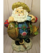 Santa Claus Figurine with Fishing Tackle  8&quot; Hand Painted on Resin Quality. - £12.56 GBP