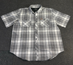 Orvis Men&#39;s XL Short Sleeve Woven Tech Shirt Gray &amp; Whtie Plaid 100% Polyester - £13.97 GBP