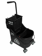 Commercial 26 Qt Mop Bucket Black Dual Chamber Metal Casters Wringer Sep... - $72.77